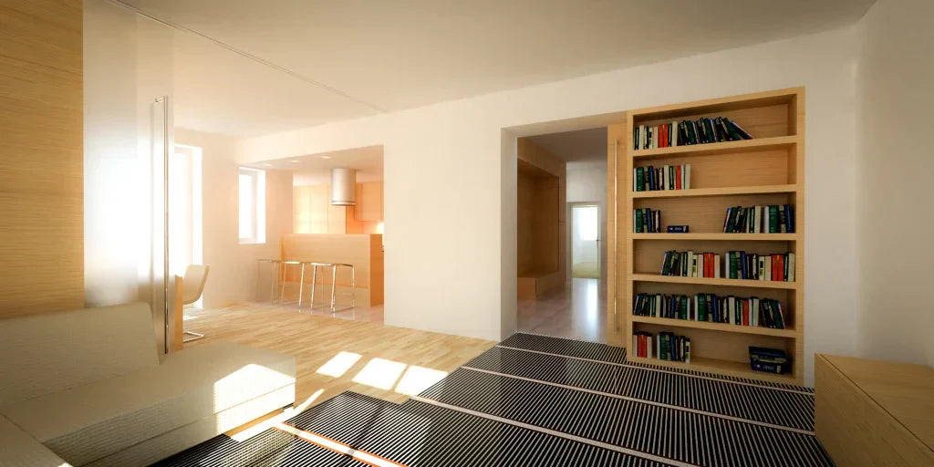 sistema de piso radiante eléctrico instalado en una vivienda.