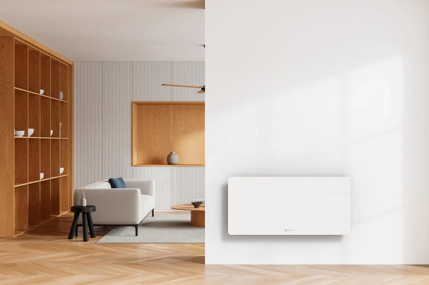 calefactor eléctrico moderno instalado en un hogar durante invierno